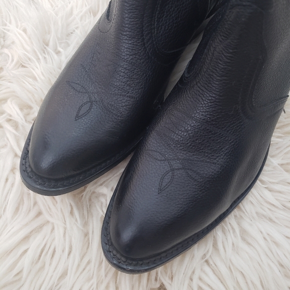 Boulet Unisex Western Cowboy Leather Boots Black Size 8.5 But Fit Much Bigger - Picture 2 of 4